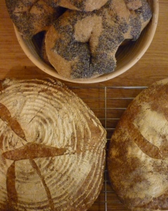 Sourdough loaves, and poppy seed rolls